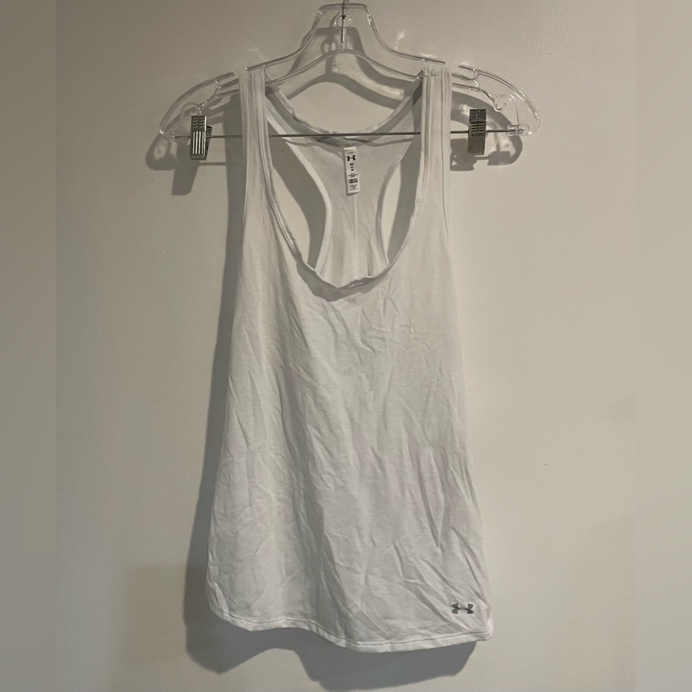UNDER ARMOUR HEAT GEAR WHITE RACERBACK WORKOUT TANK TOP - SIZE M!